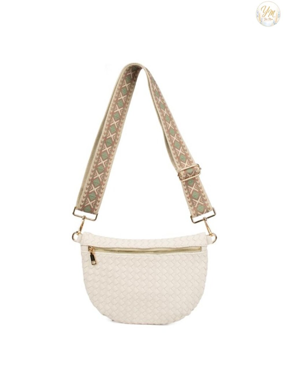 Boho Woven Crossbody Bag Vegan Leather Adjustable Strap